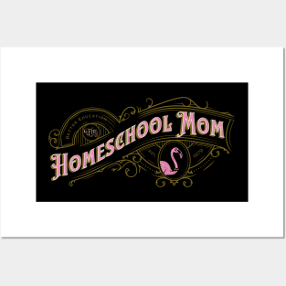 Homeschool Mom Vintage Label in Gold with Flamingo Posters and Art